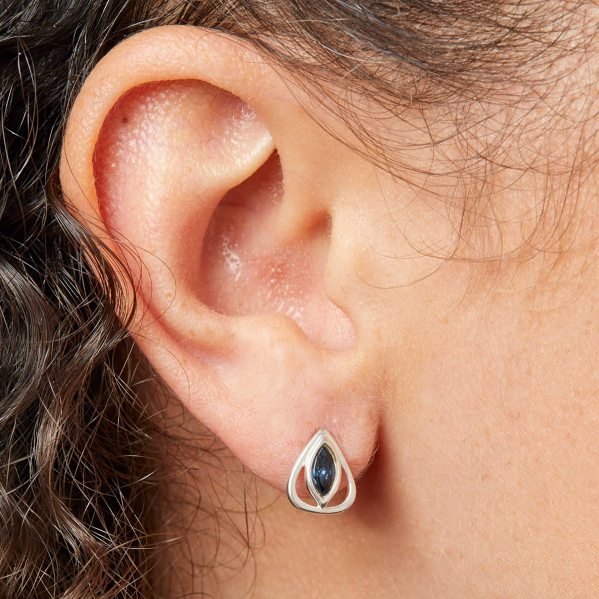 Beginnings Open Teardrop Stud Earrings With Montana Blue Crystals