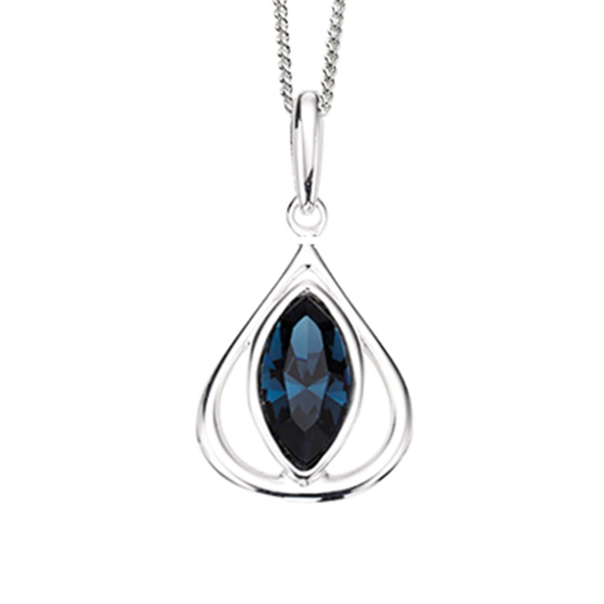 Beginnings Open Teardrop Pendant With Montana Blue Crystal