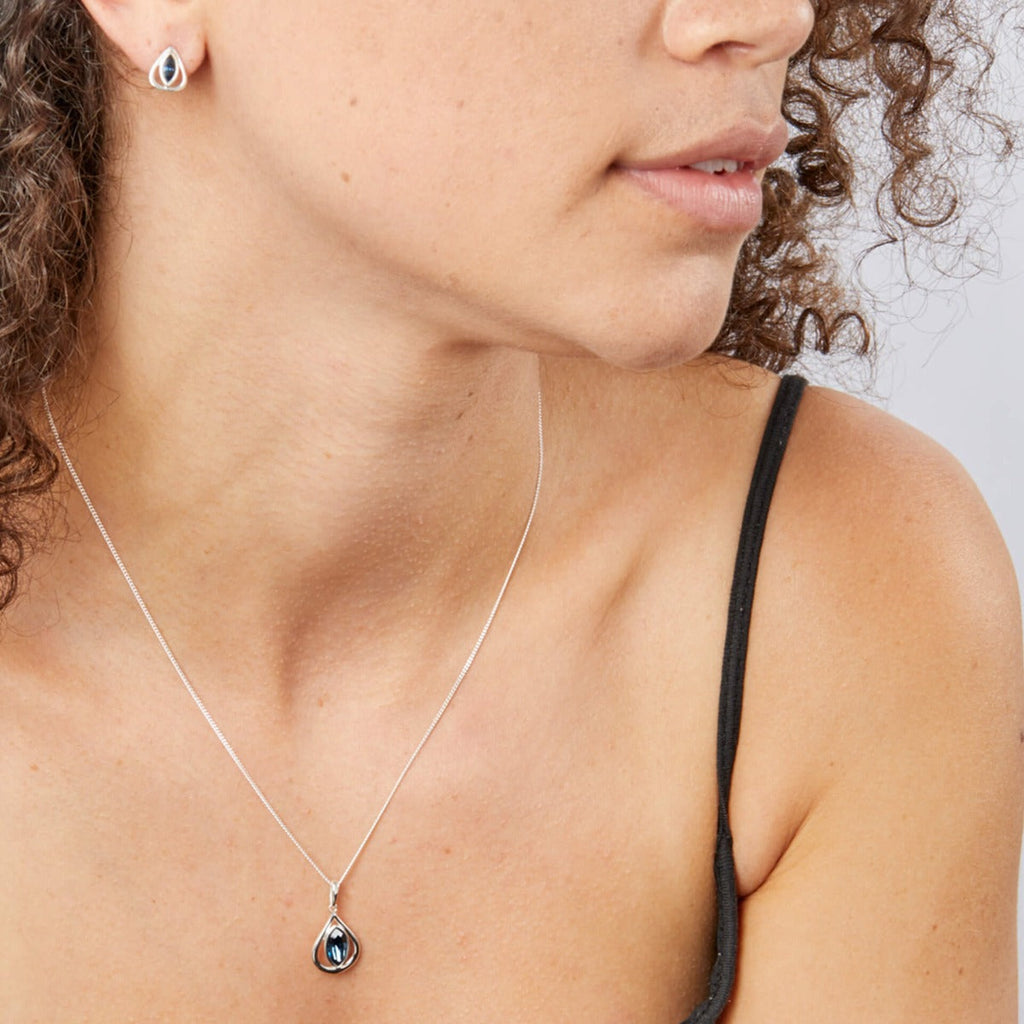 Beginnings Open Teardrop Stud Earrings With Montana Blue Crystals