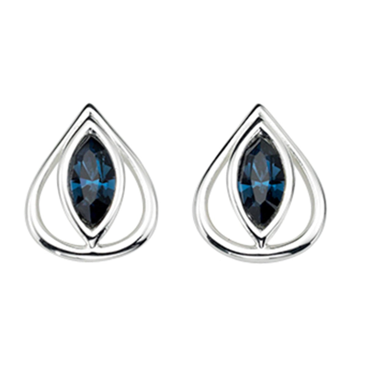 Beginnings Open Teardrop Stud Earrings With Montana Blue Crystals