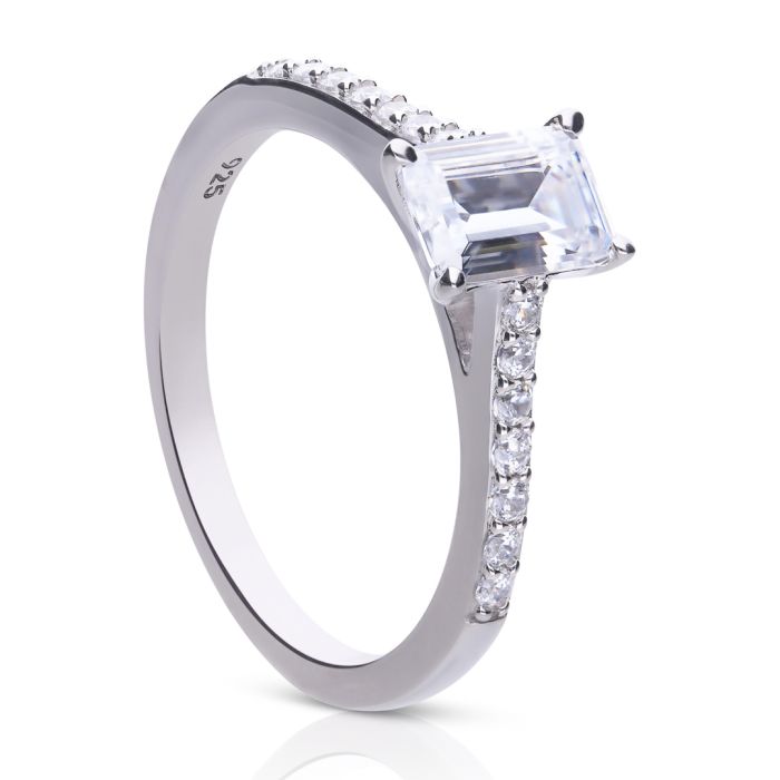 Diamonfire Emerald Cut Ring with Pave Shoulders