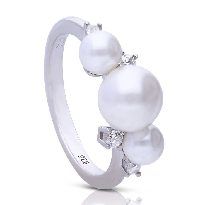 Diamonfire Triple Shell Pearl Ring with Zirconia