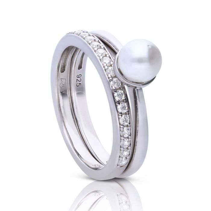 Diamonfire Shell Pearl and Zirconia Ring