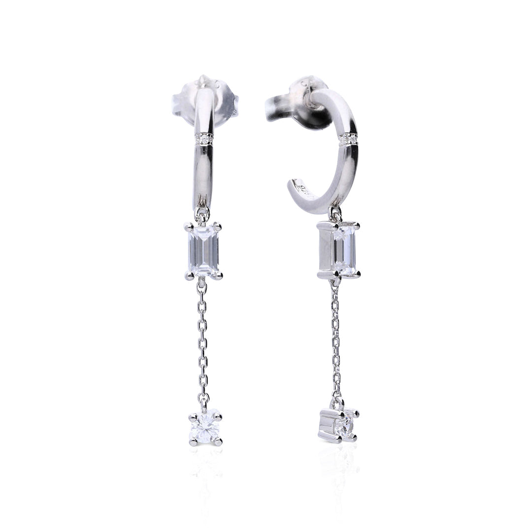 Diamonfire 3/4 Hoop Earrings with Zirconia Chain Drop