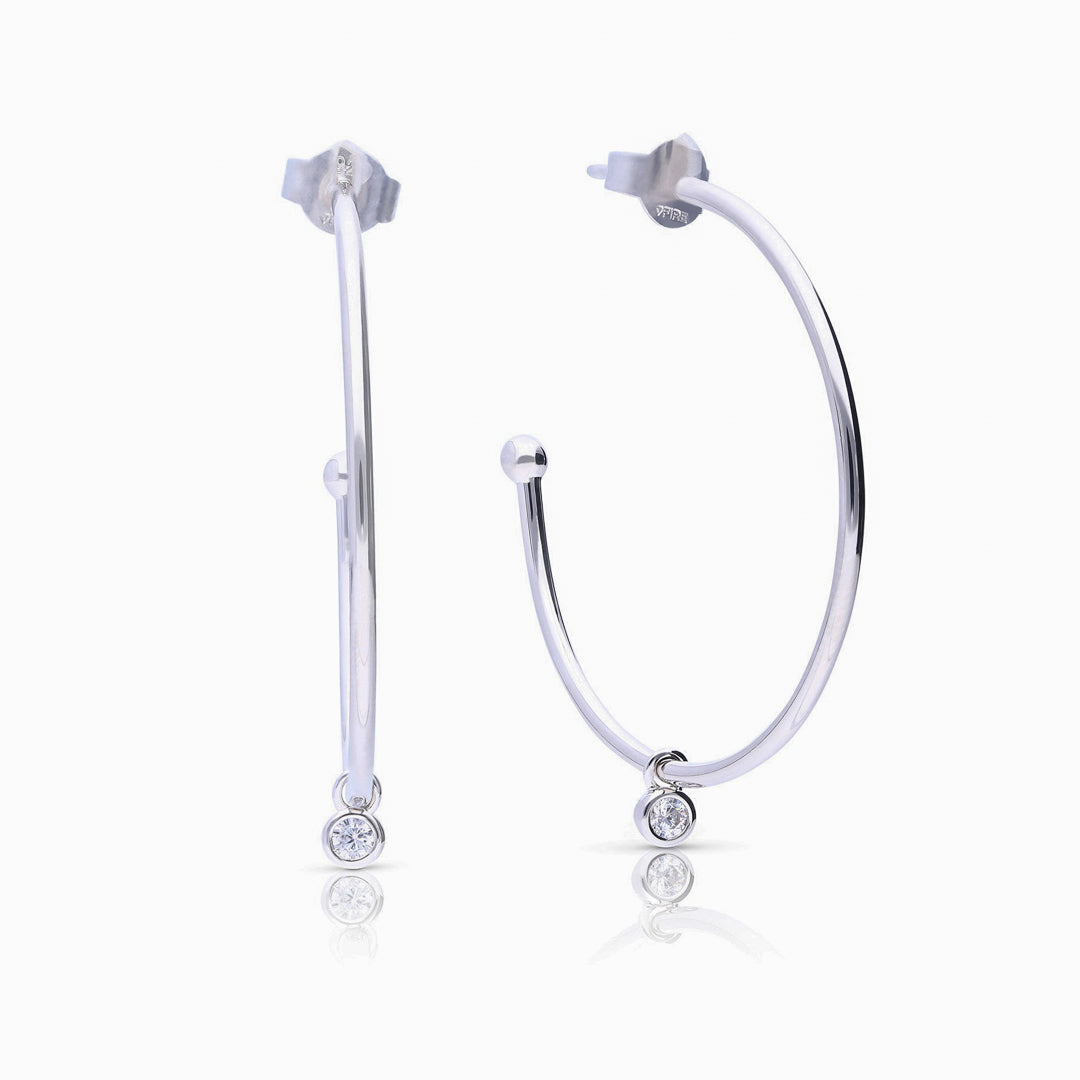 Diamonfire Large 3/4 Hoop Earrings with Tiny Zirconia Charm