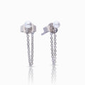 Diamonfire Shell Pearl Stud Earrings with Chain Drop