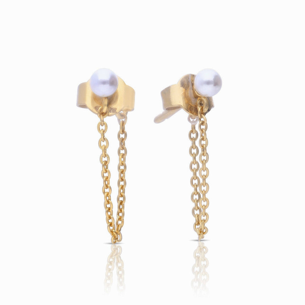 Diamonfire Shell Pearl Stud Earrings with Chain Drop