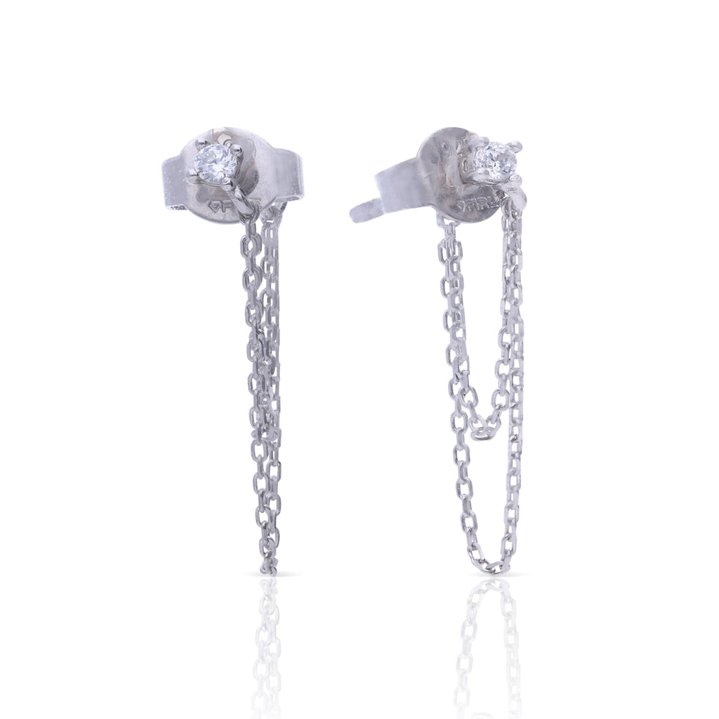 Diamonfire Stud Earrings with Double Chain Drop
