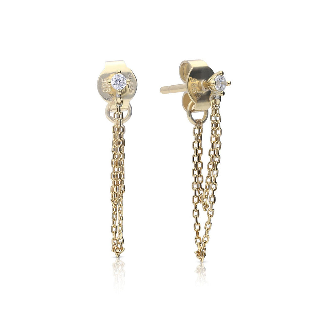 Diamonfire Stud Earrings with Double Chain Drop