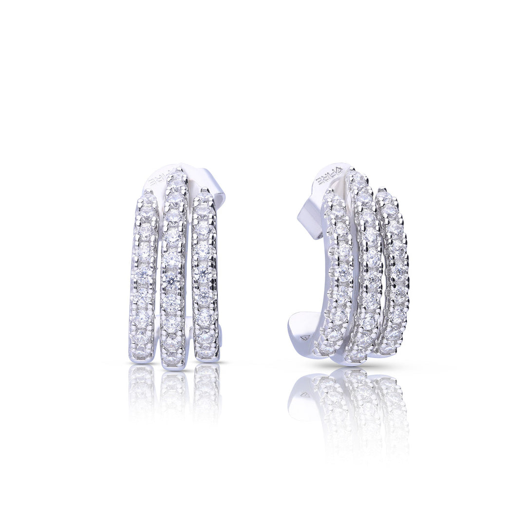 Diamonfire Triple Row Zirconia Stud Earrings