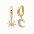Diamonfire Moon and Starburst Charm Hoop Earrings