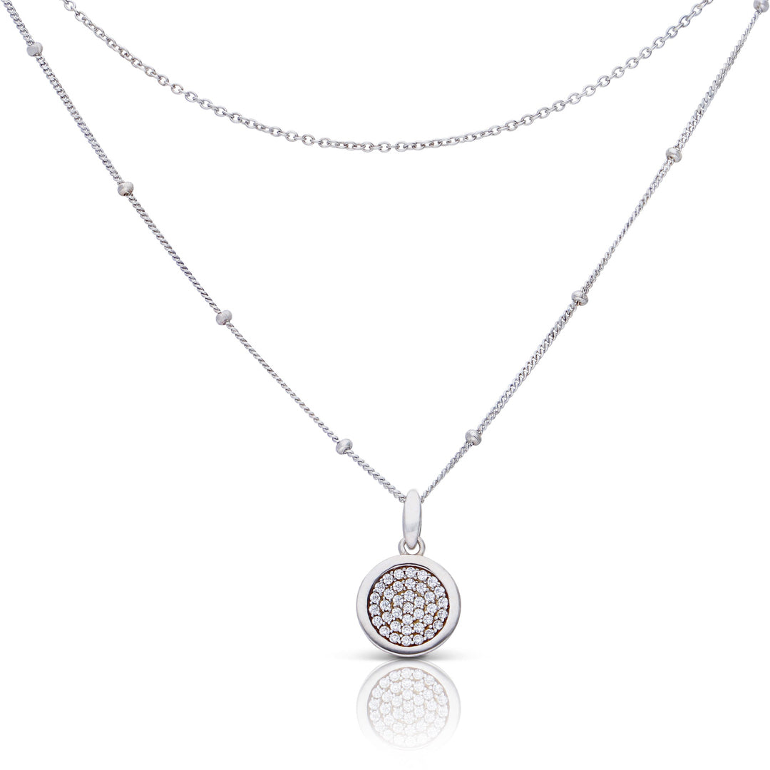 Diamonfire Layered Ball Chain Necklace with Pave Zirconia Pendant