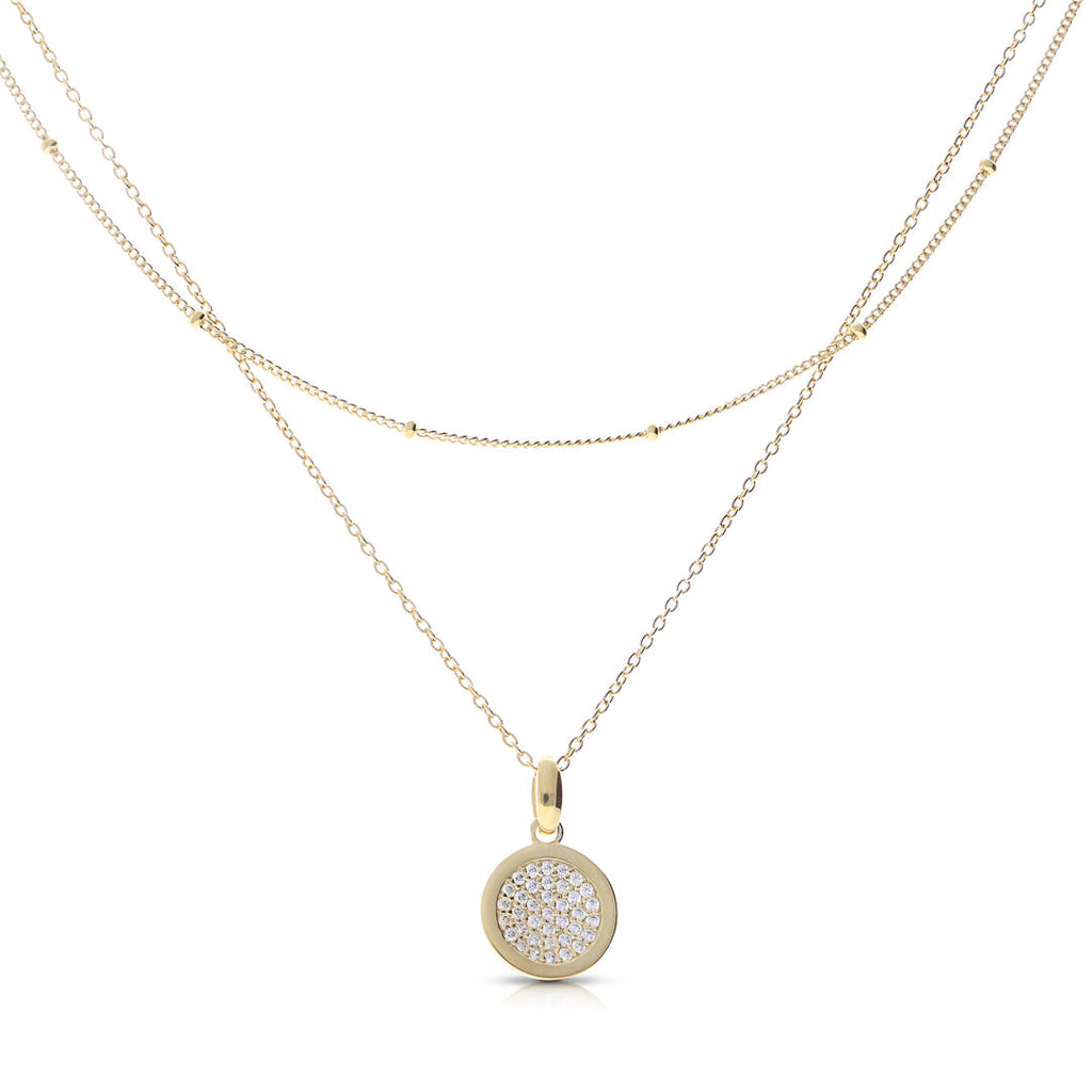 Diamonfire Layered Ball Chain Necklace with Pave Zirconia Pendant