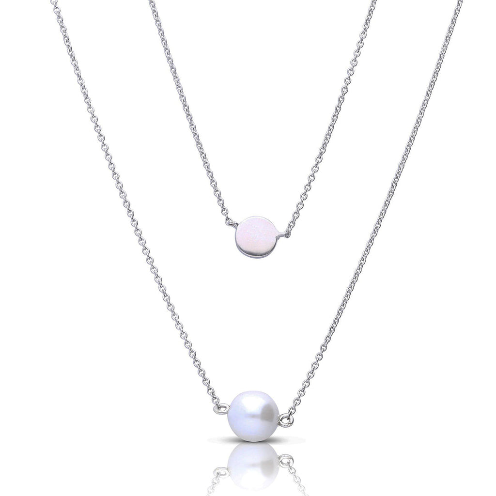 Diamonfire Double Chain Necklace with Shell Pearl