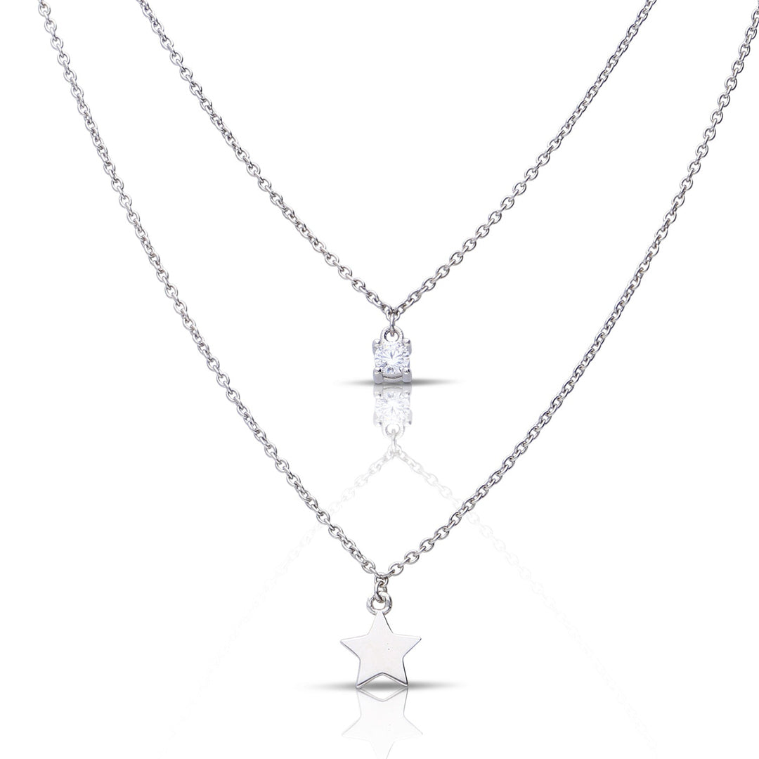 Diamonfire Star and Zirconia Double Chain Necklace