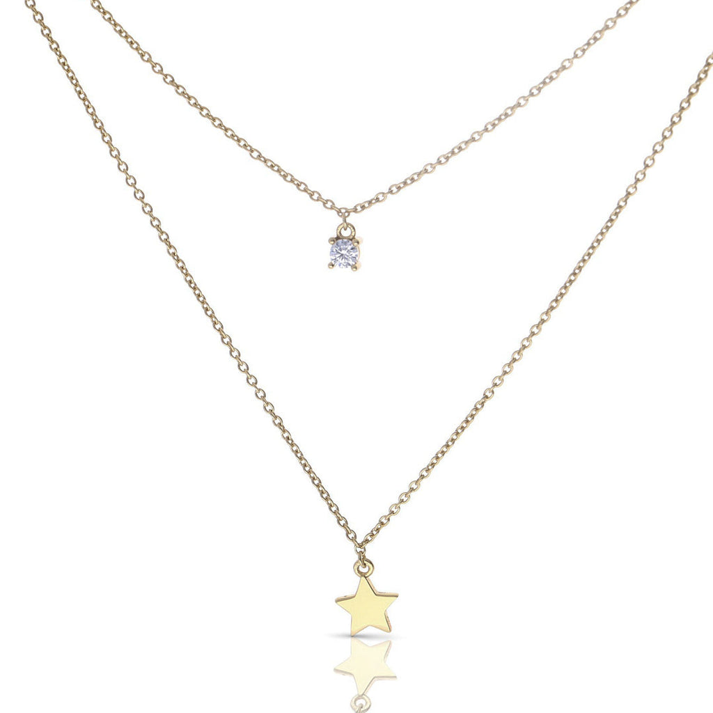 Diamonfire Star and Zirconia Double Chain Necklace
