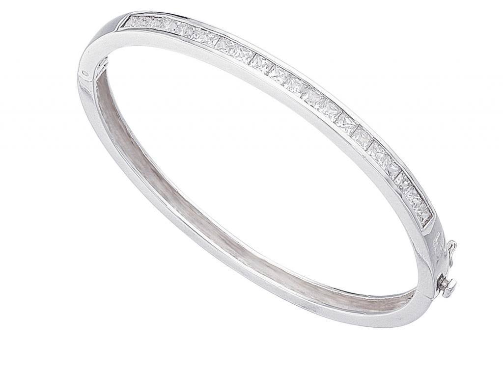 Silver Bangle Beginnings Sterling 925 Silver Ladies CZ Set Bangle B224C