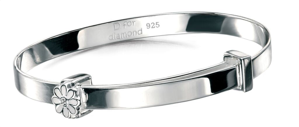 Children's Silver & Diamond Daisy Expandable Bangle B4316 D for Diamond