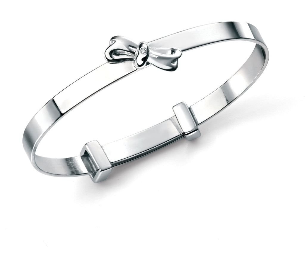 D for Diamond Silver Bangle B4781 Bow Expanding Bangle with Diamond