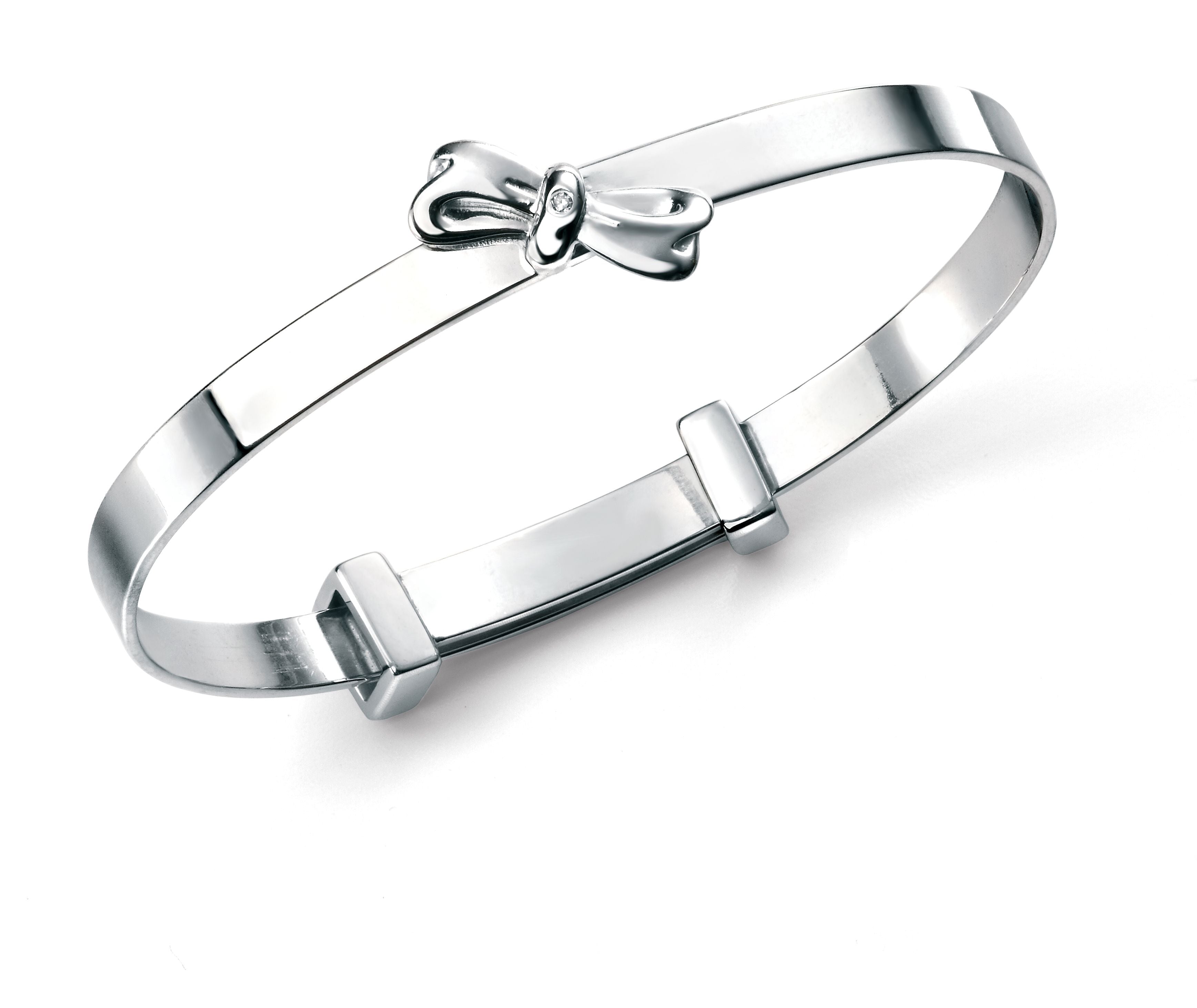 D for Diamond Silver Bangle B4781 Bow Expanding Bangle with Diamond