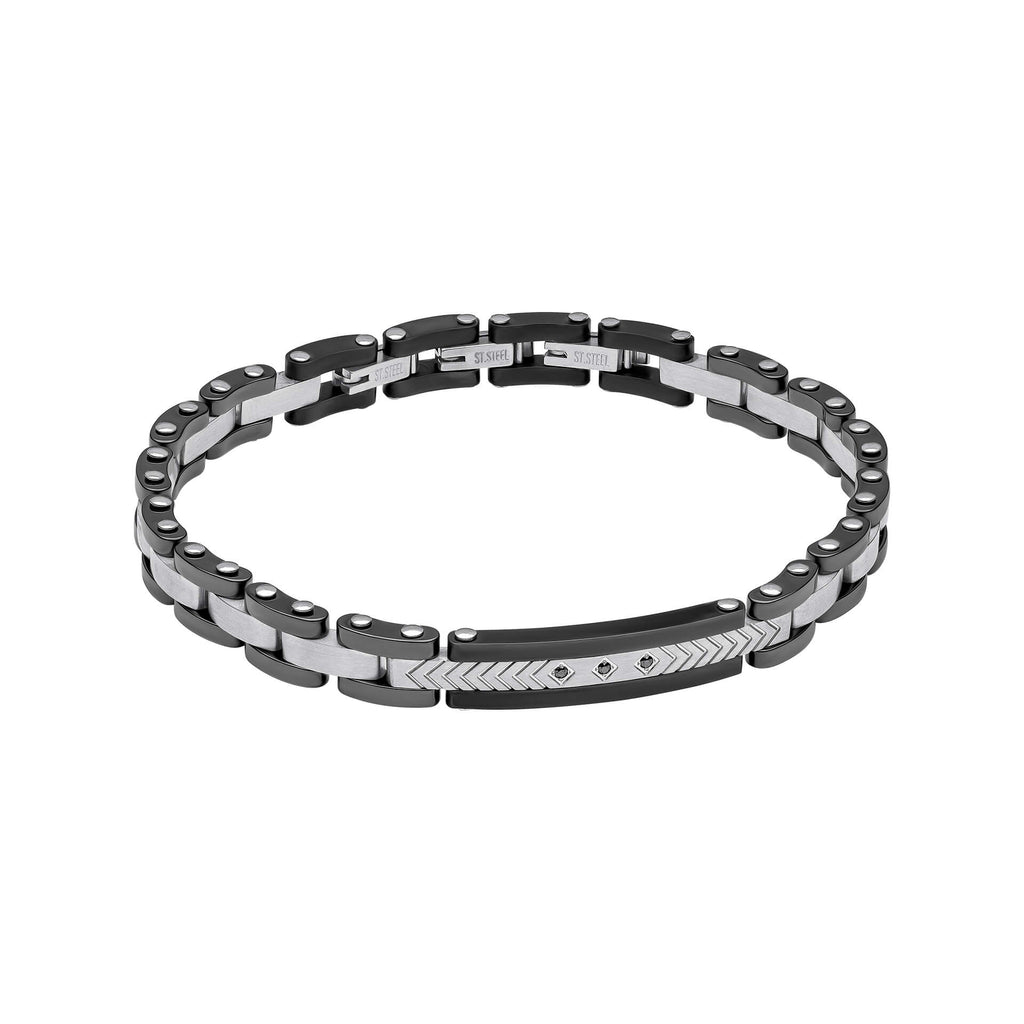 Fred Bennett Stainless Steel & Ceramic Link Bracelet with Black CZ Detail