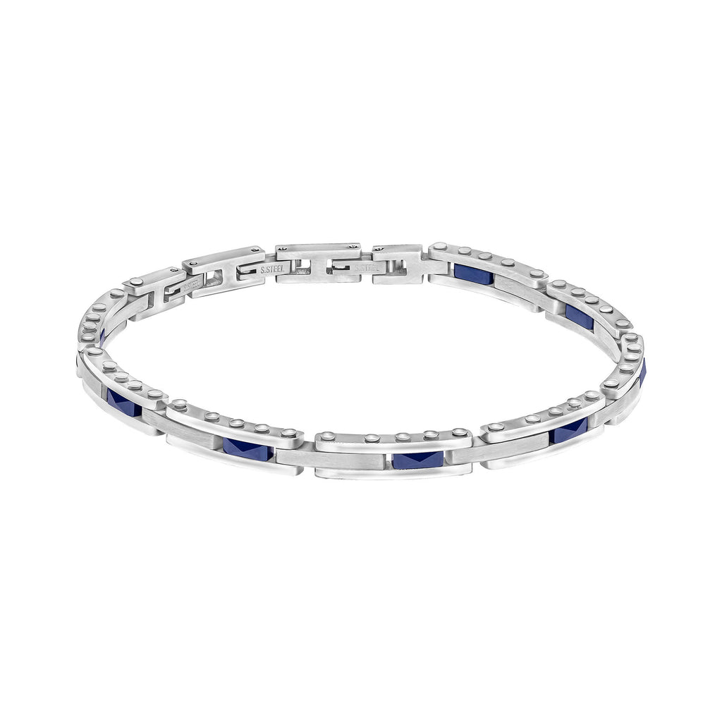 Fred Bennett Stainless Steel and Blue Ceramic Link Bracelet