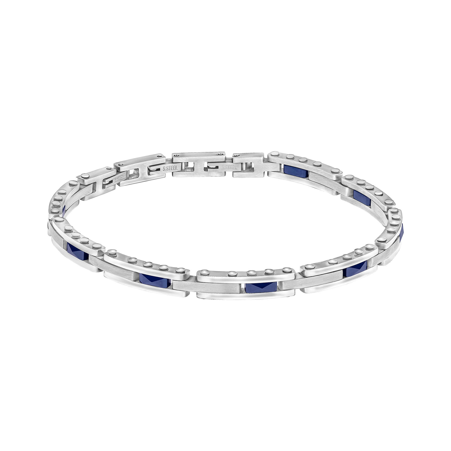 Fred Bennett Stainless Steel and Blue Ceramic Link Bracelet