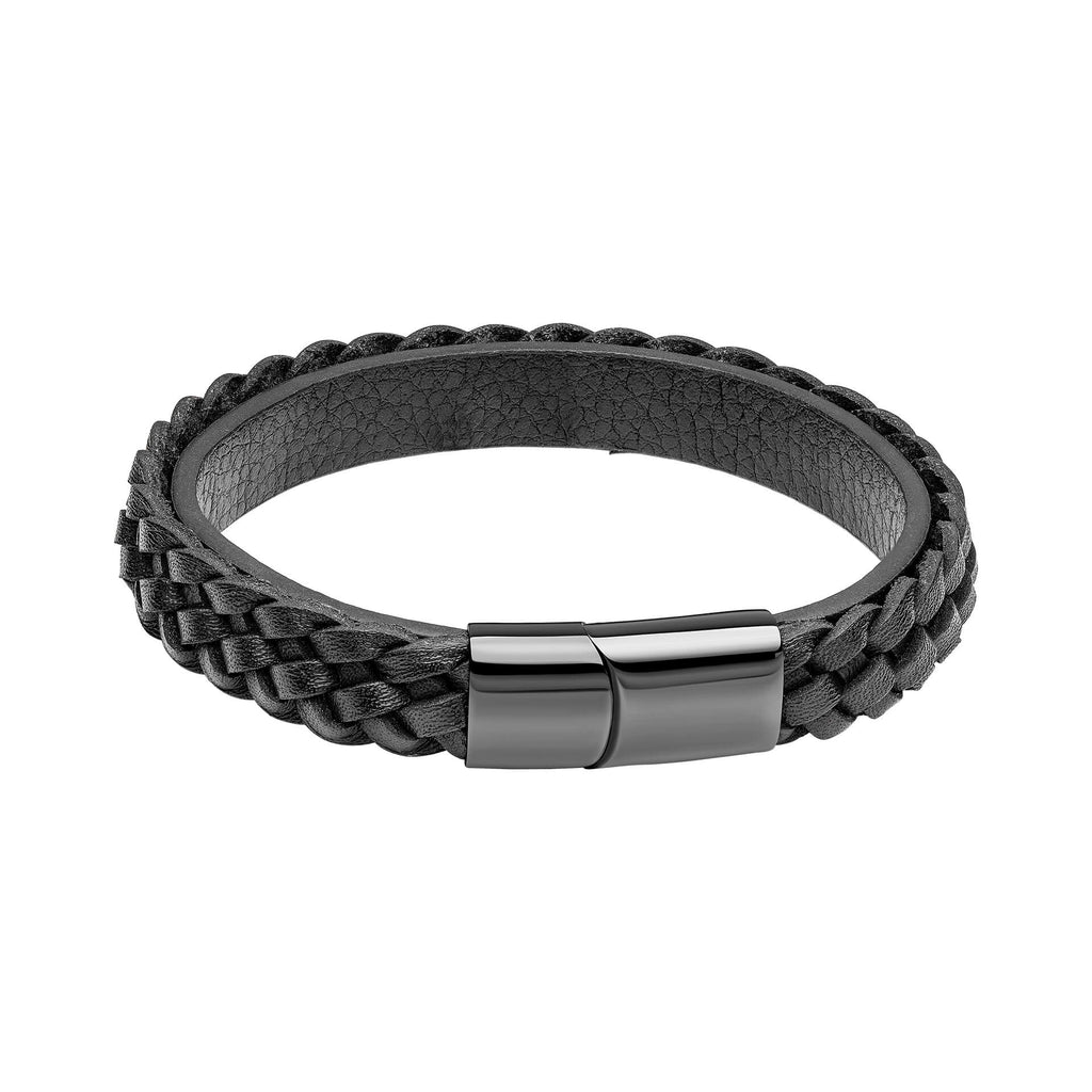 Fred Bennett Black Braided Leather Bracelet