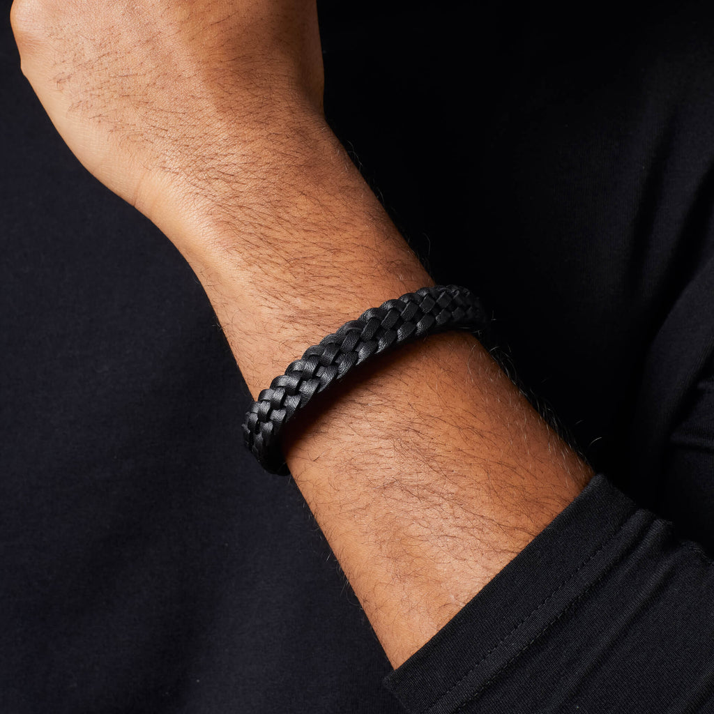 Fred Bennett Black Braided Leather Bracelet
