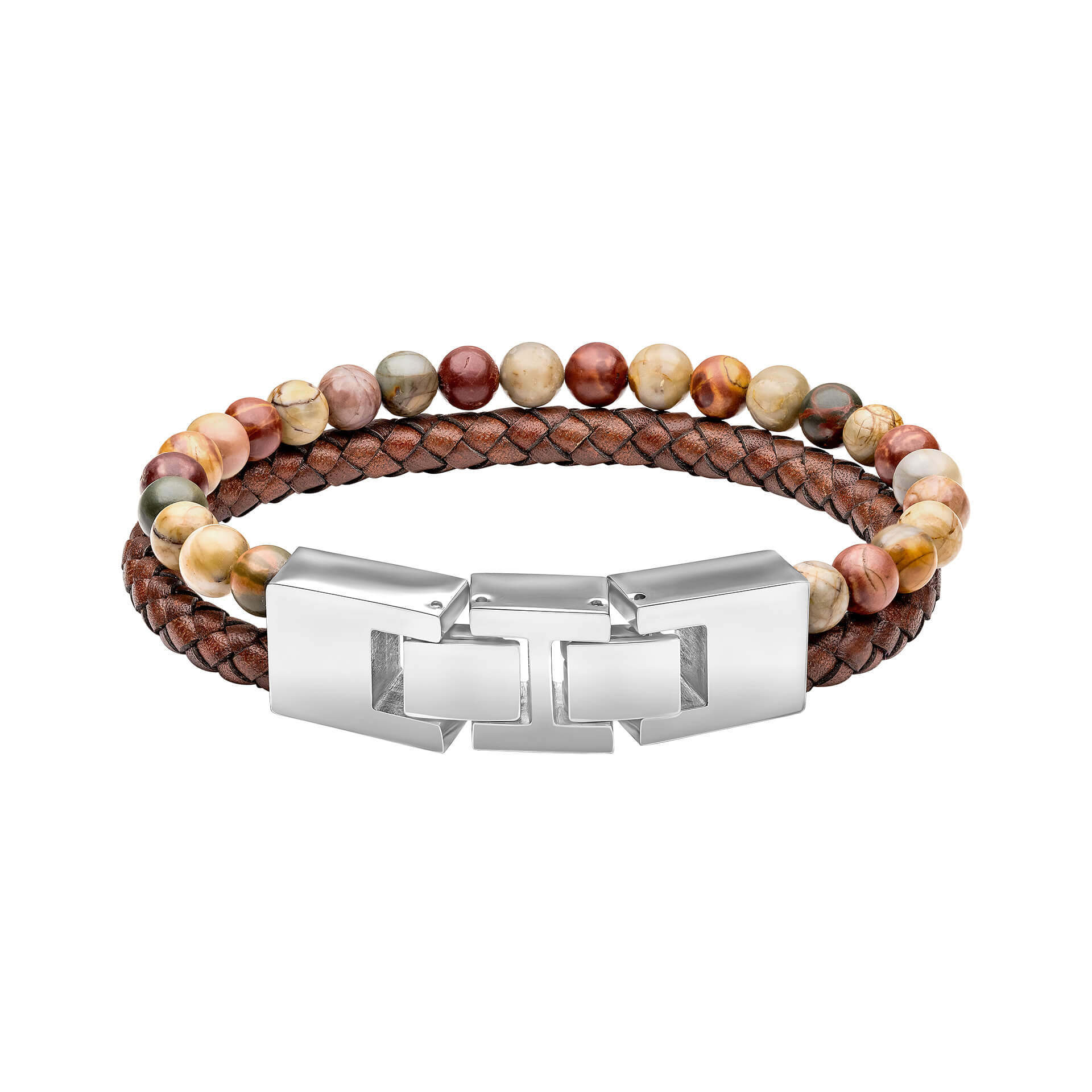 Fred Bennett Brown Leather and Red Turquoise Stone Bracelet
