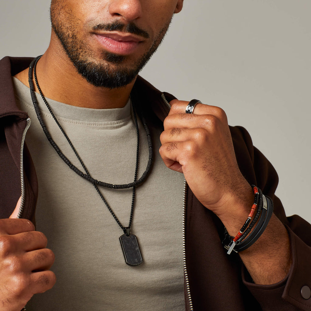 Fred Bennett Red Jasper and Onyx Multi- Layer Leather Bracelet