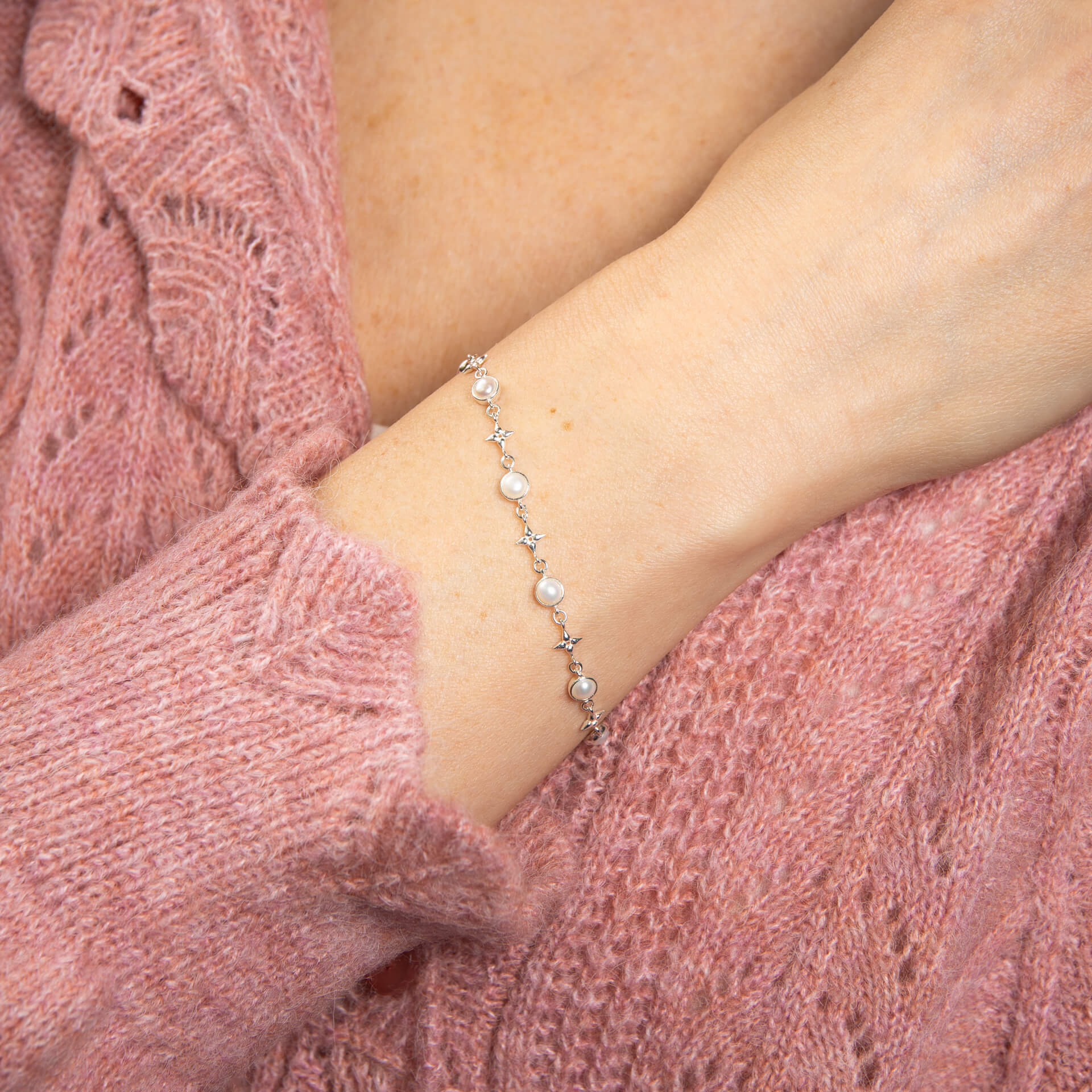 Laura Ashley Silver Hartley Check Mabe Pearl Tennis Bracelet
