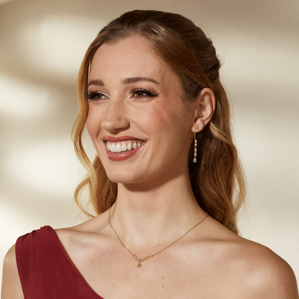 Diamonfire Teardrop Front Stud and Back Drop Earrings