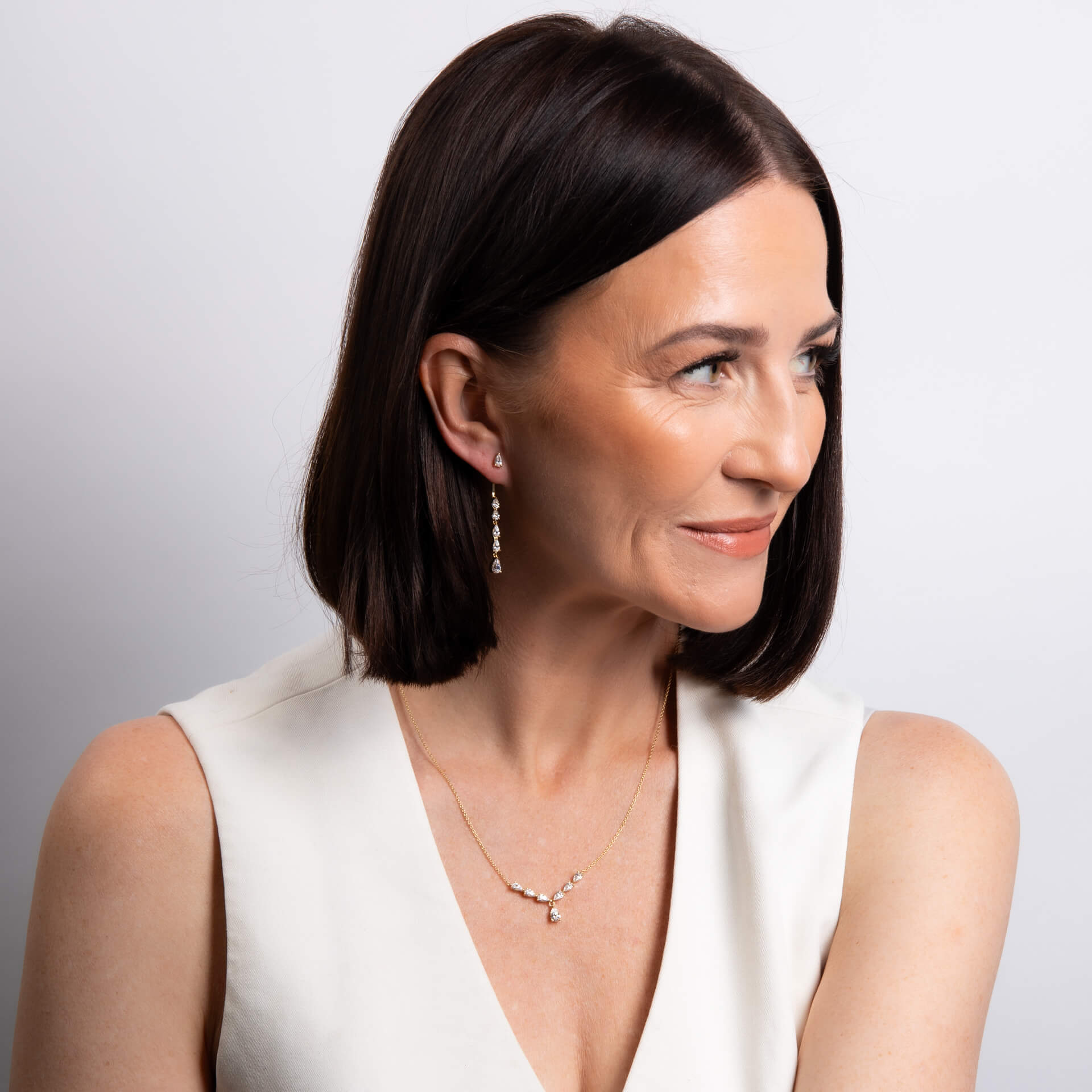 Diamonfire Teardrop Front Stud and Back Drop Earrings