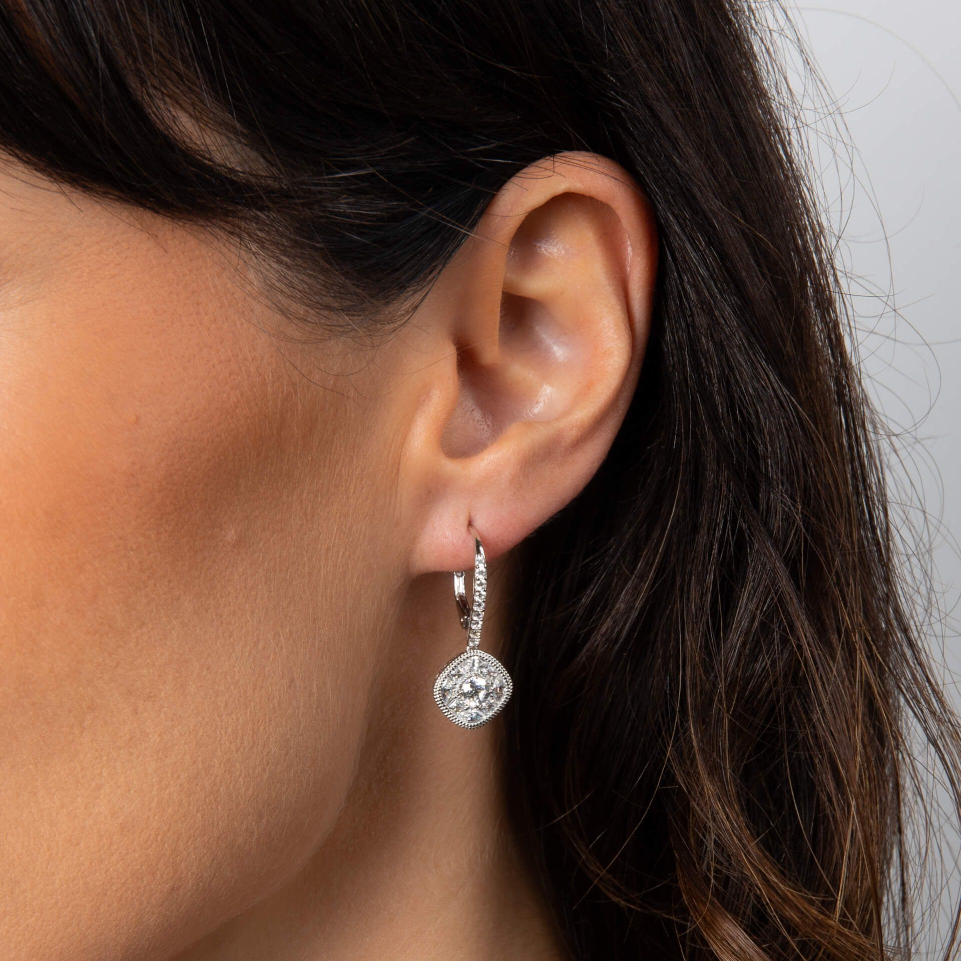 Diamonfire Pave Stippled French Hook Earrings
