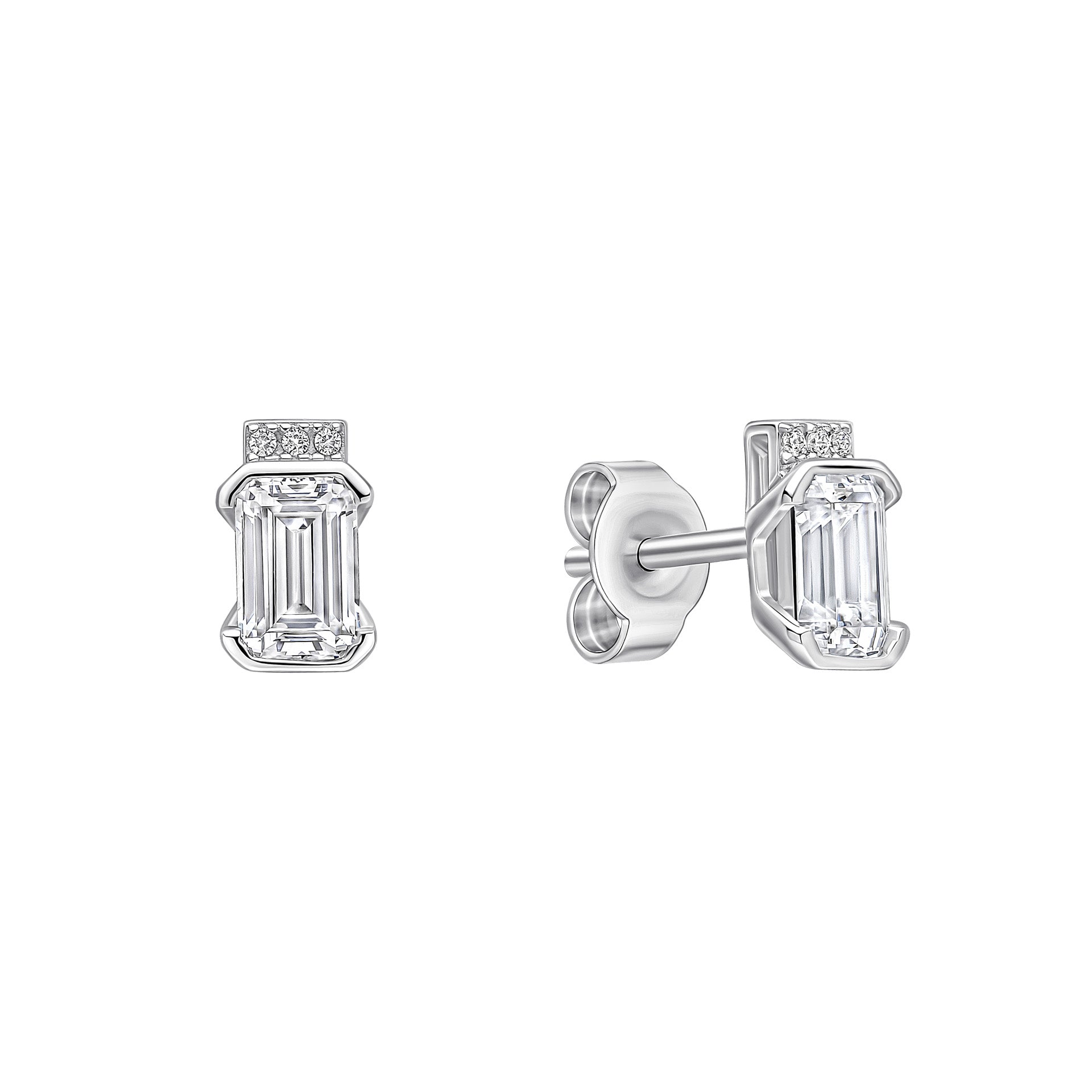 Diamonfire Emerald Cut Half Bezel Stud Earrings