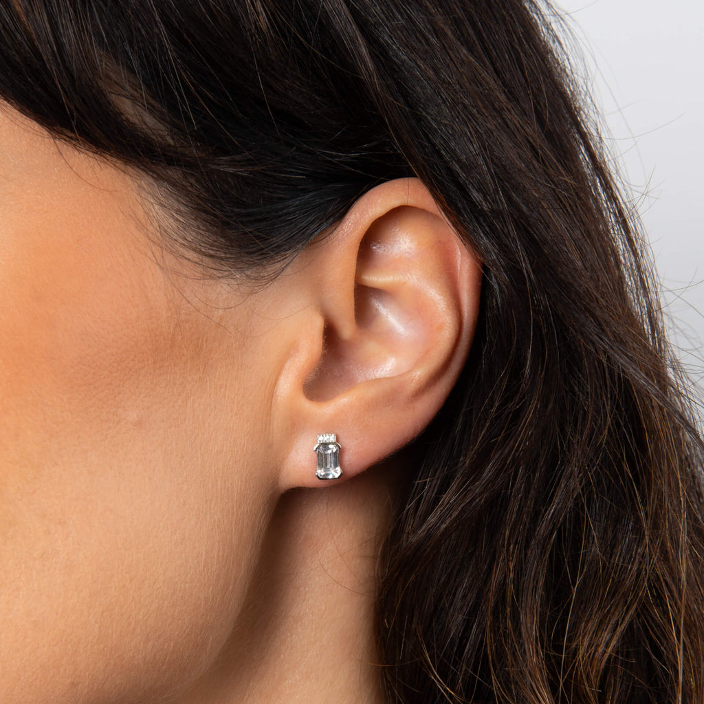 Diamonfire Emerald Cut Half Bezel Stud Earrings
