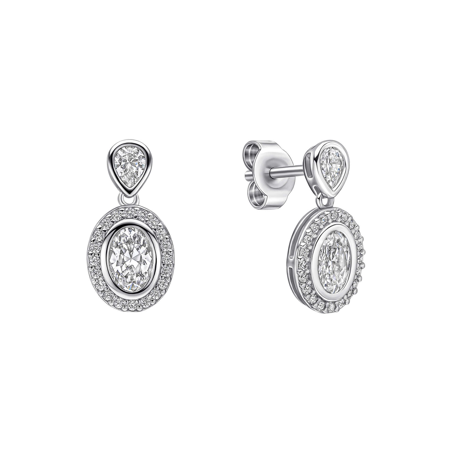 Diamonfire Halo Double Drop Stud Earrings