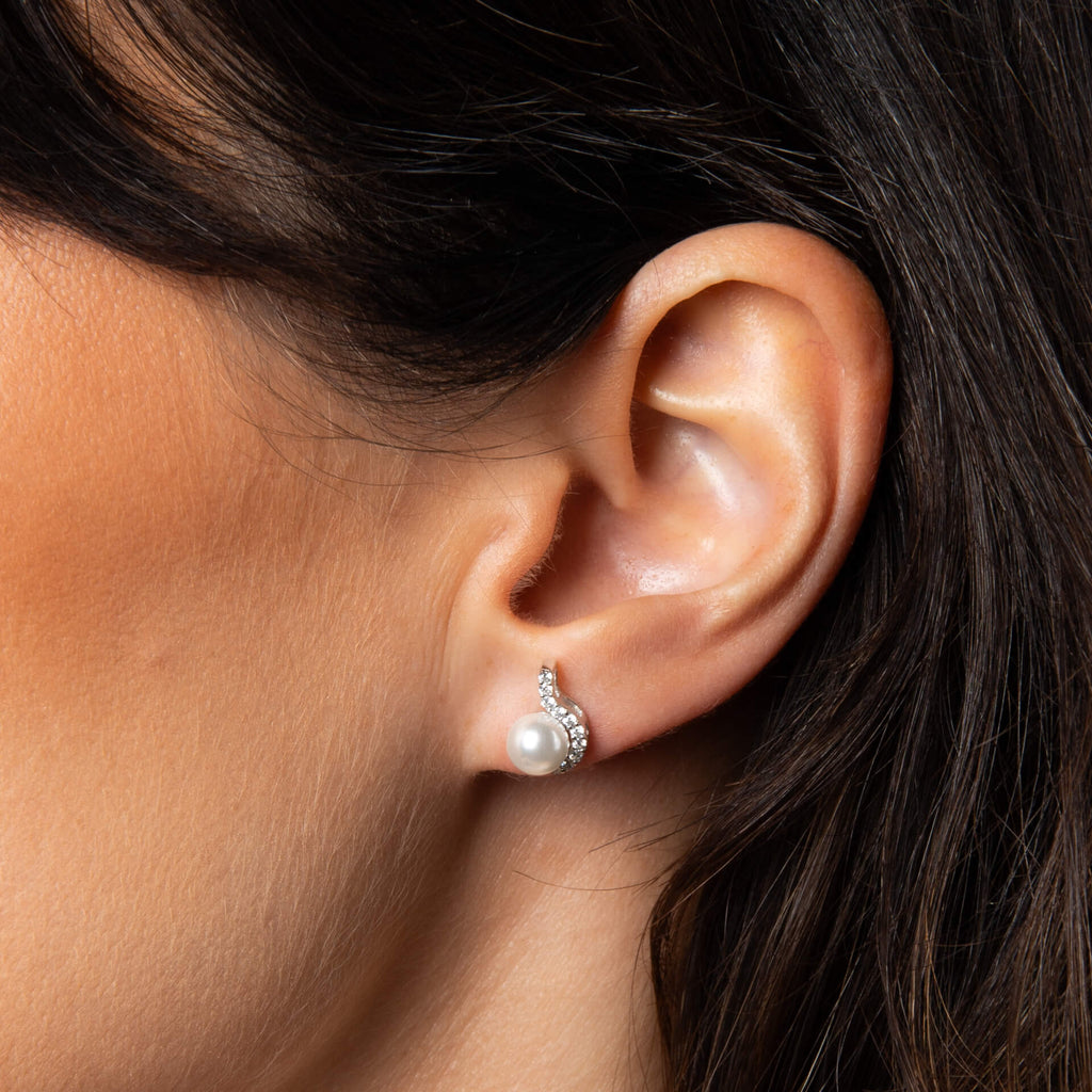 Diamonfire Half Halo Pearl Stud Earrings