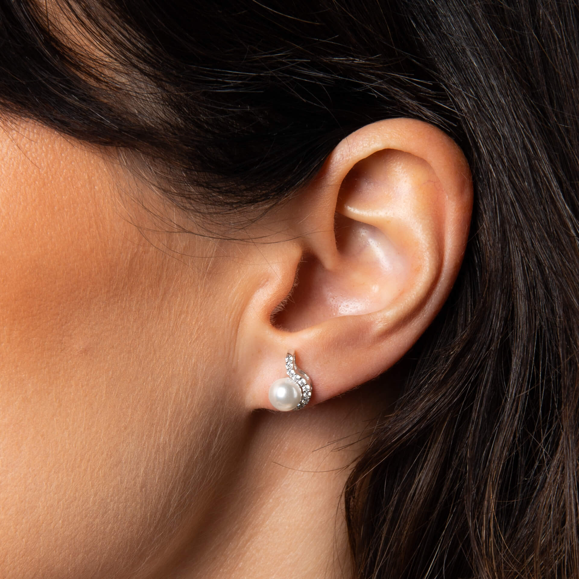 Diamonfire Half Halo Pearl Stud Earrings
