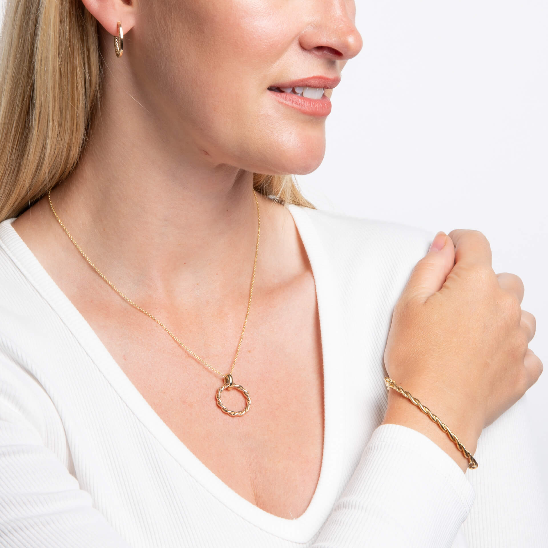 Elements Gold Rope Twist Open Hoop Earrings