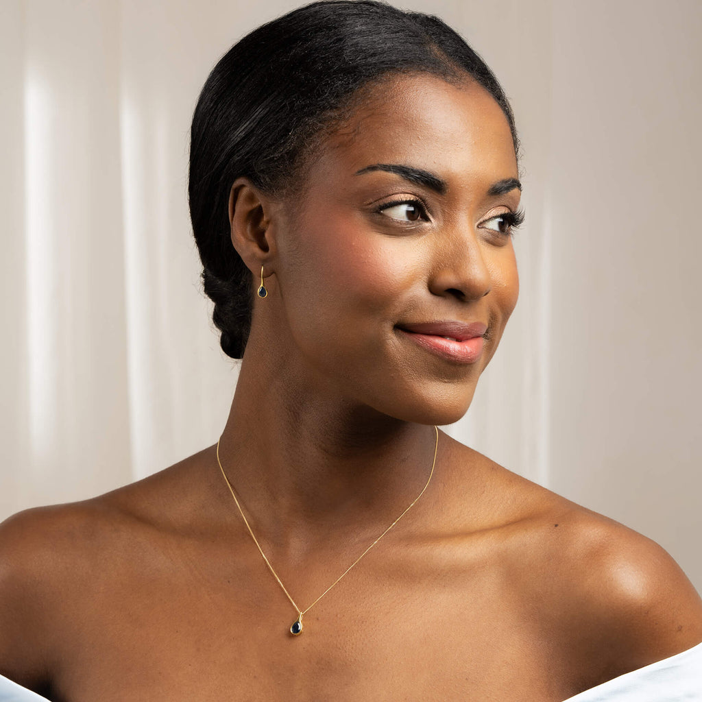 Elements Gold Blue Sapphire Sleek Teardrop Earrings
