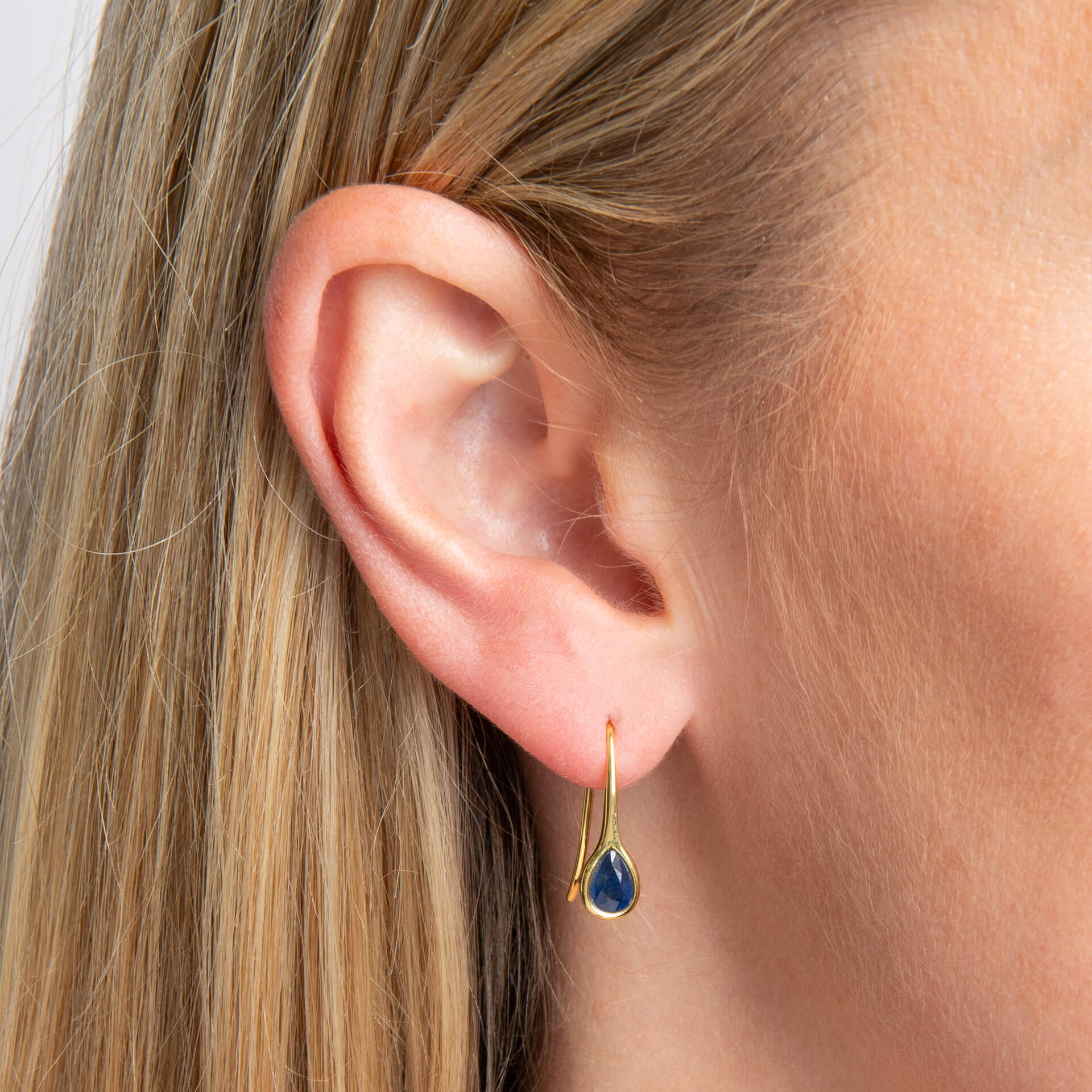 Elements Gold Blue Sapphire Sleek Teardrop Earrings