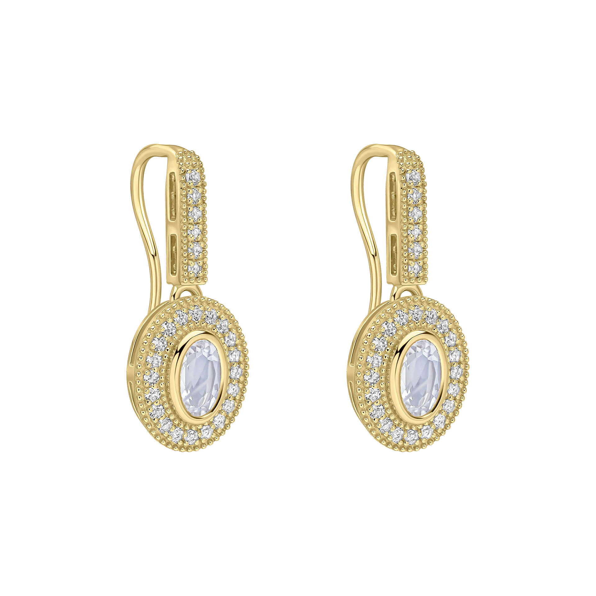 Elements Gold Oval Blue Moonstone and White Topaz Drop Earrings