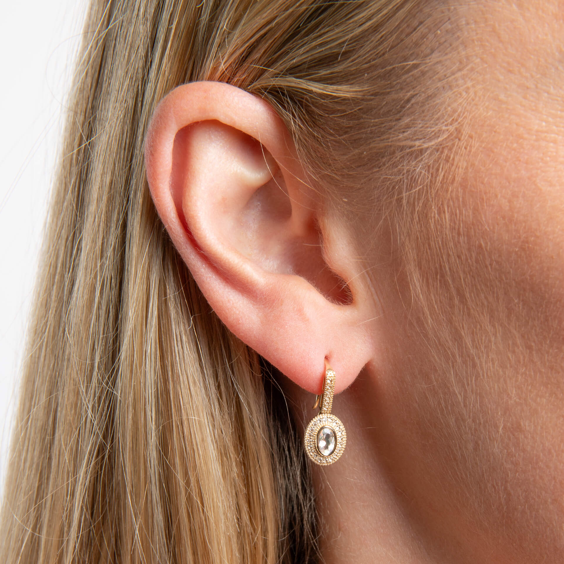 Elements Gold Oval Blue Moonstone and White Topaz Drop Earrings