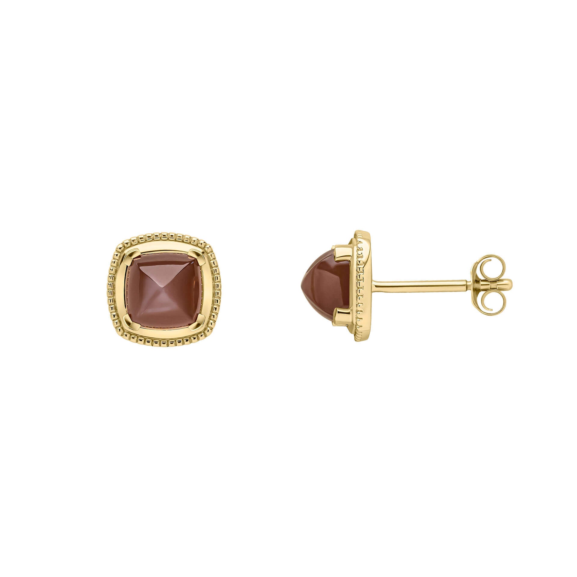 Elements Gold Sugarloaf Cut Chocolate Moonstone Stud Earrings