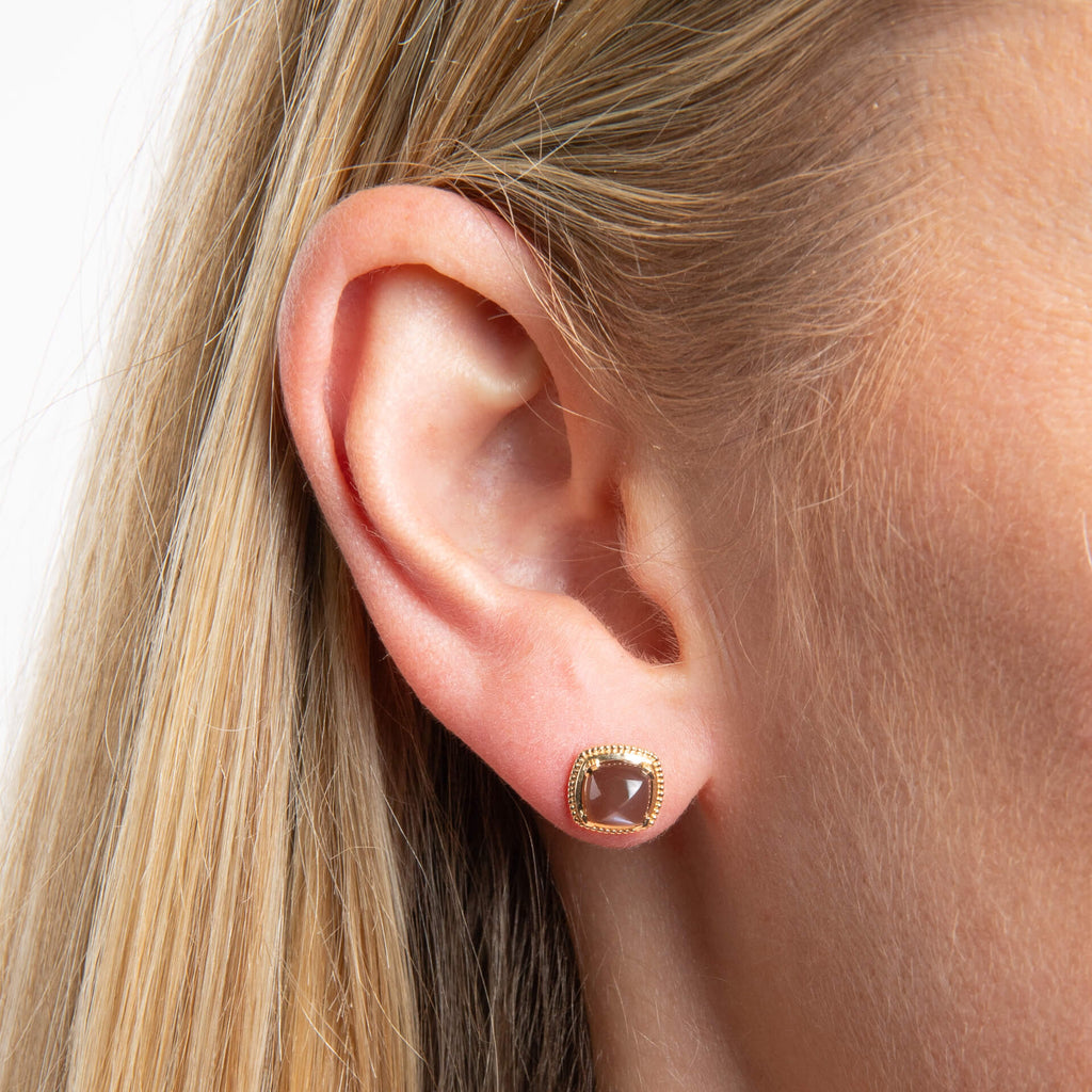 Elements Gold Sugarloaf Cut Chocolate Moonstone Stud Earrings