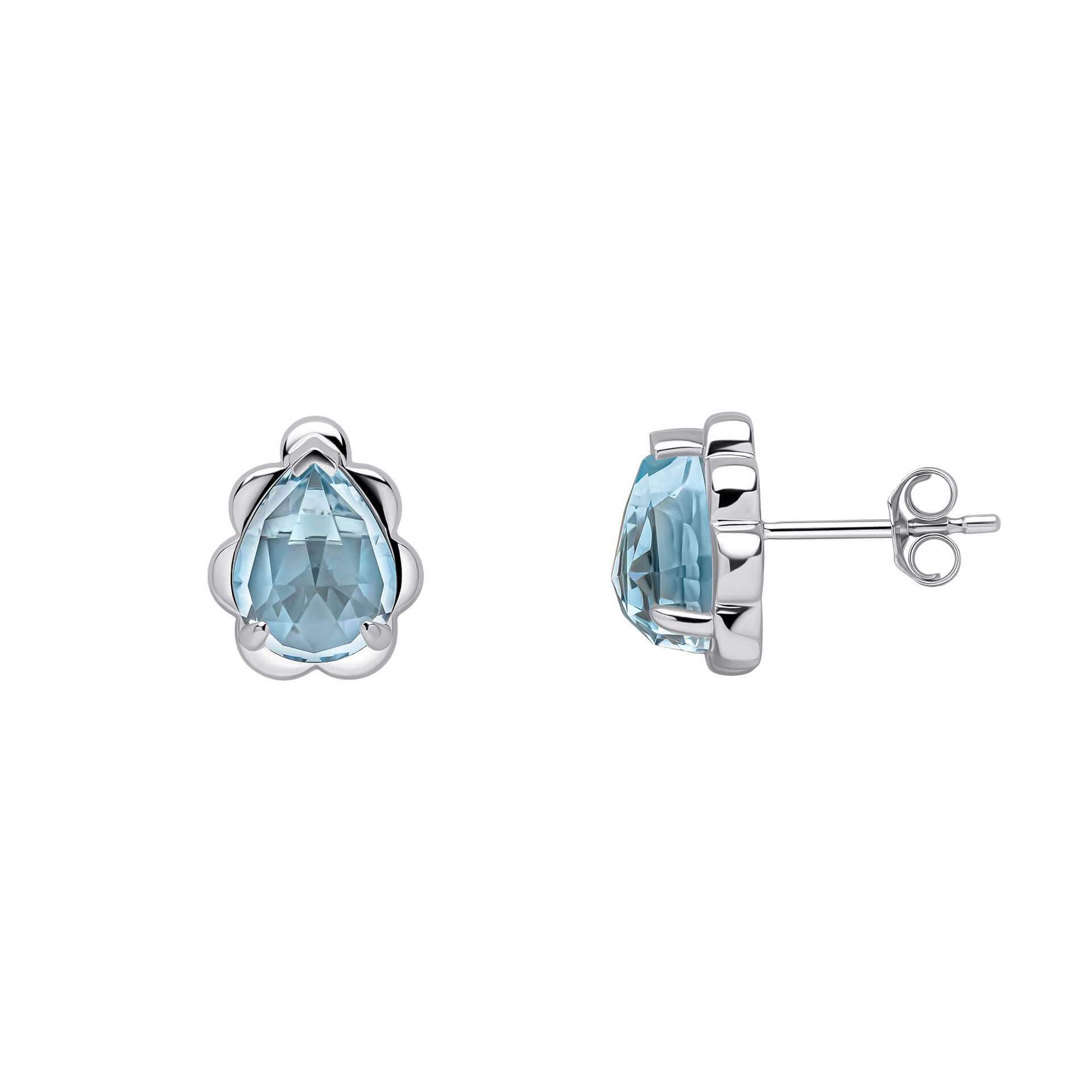 Elements Gold Fancy Cut Sky Blue Topaz Flower Bud Earrings