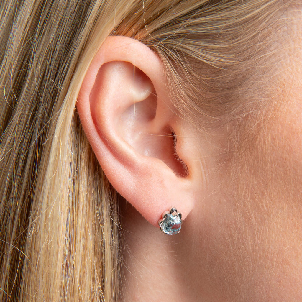 Elements Gold Fancy Cut Sky Blue Topaz Flower Bud Earrings
