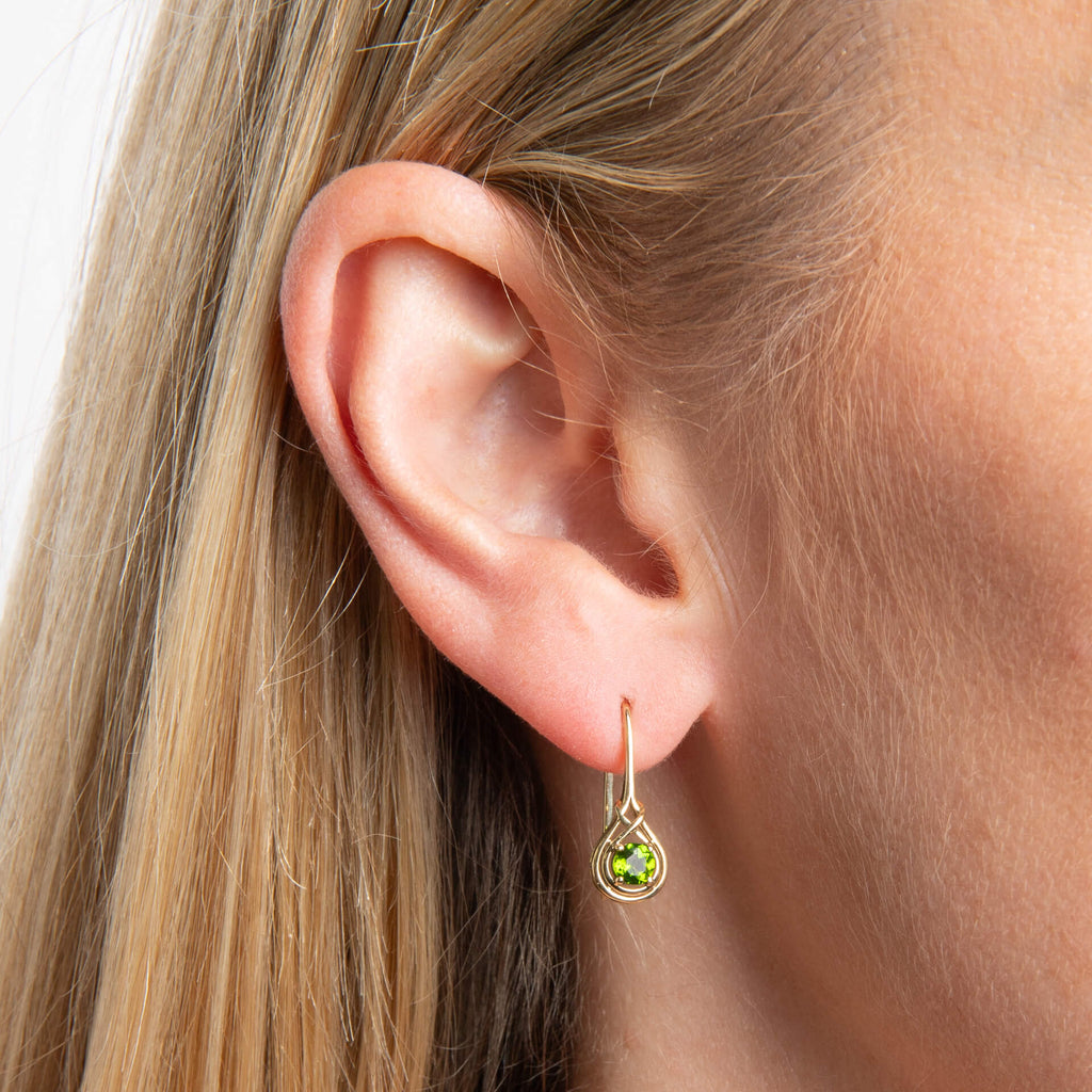 Elements Gold Celtic Green Diopside Hook Earrings